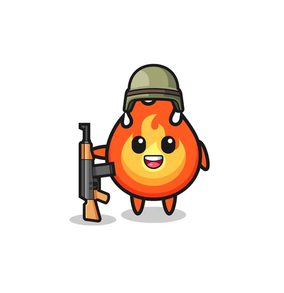 Cute Fire Mascot Soldier Cute Design — 图库矢量图片