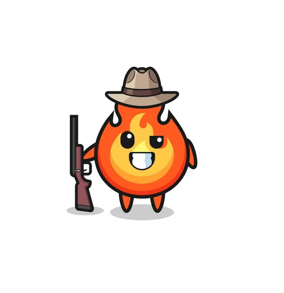 Fire Hunter Mascot Holding Gun Cute Design — Stock Vector