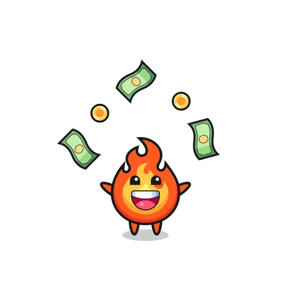 空から落ちてくる金を掴む火のイラストかわいいデザイン — ストックベクタ