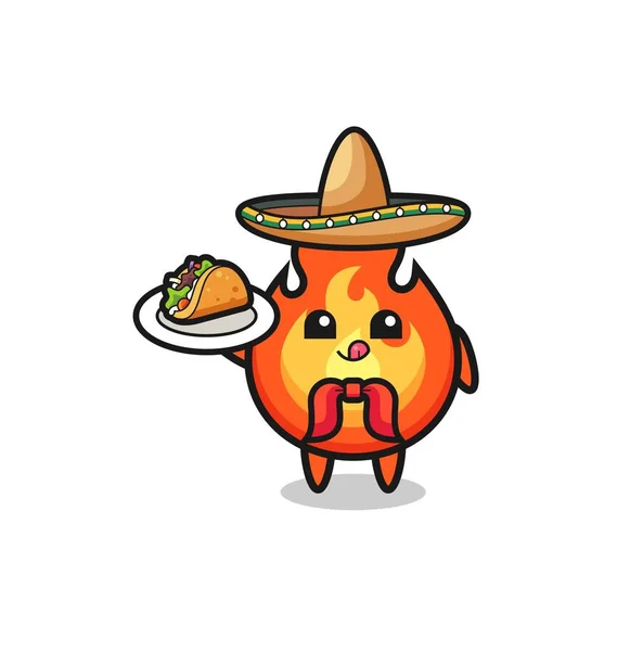 Eld Mexikansk Kock Maskot Håller Taco Söt Design — Stock vektor