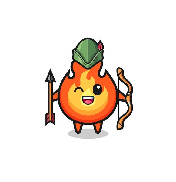 Fire Cartoon Medieval Archer Mascot Cute Design — Stock Vector