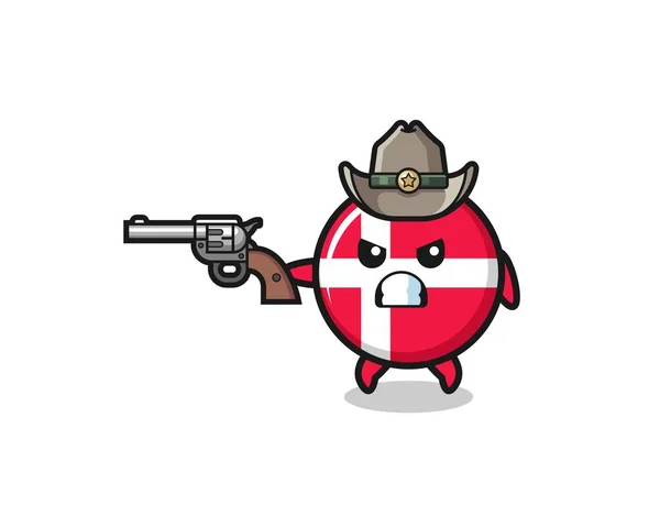 Denmark Zászló Cowboy Lövés Egy Pisztollyal Aranyos Design — Stock Vector