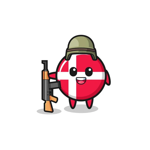 Cute Denmark Flag Mascot Soldier Cute Design — 图库矢量图片