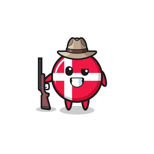 Maskot Pemburu Bendera Denmark Memegang Pistol Desain Yang Lucu - Stok Vektor
