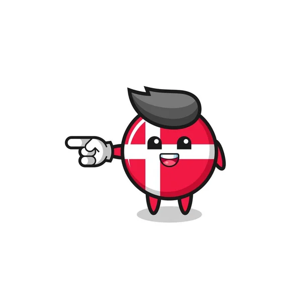 Denmark Flag Cartoon Pointing Left Gesture Cute Design — Stock Vector
