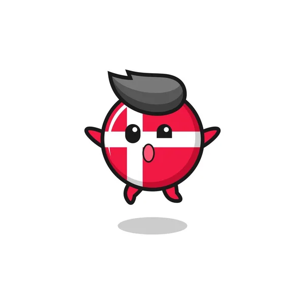Dänemark Flagge Charakter Ist Springen Geste Niedliches Design — Stockvektor