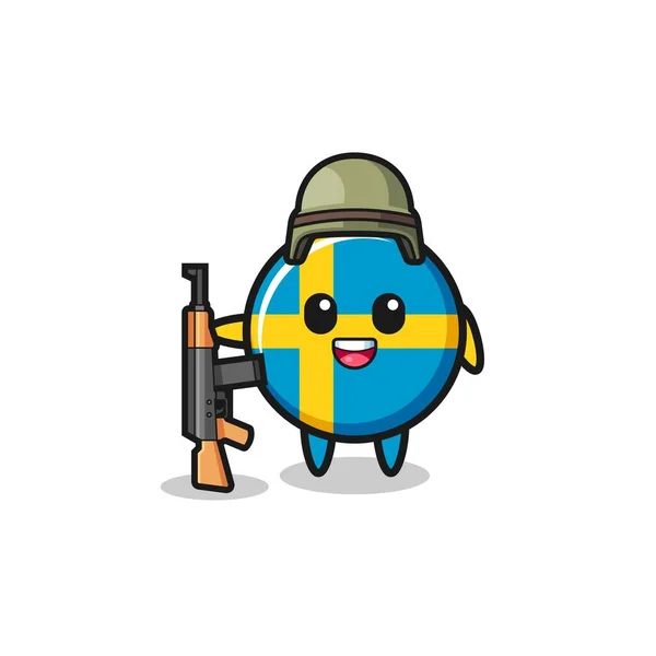 Cute Sweden Flag Maskot Sebagai Prajurit Desain Yang Lucu - Stok Vektor