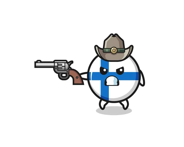 Finland Flag Cowboy Shooting Gun Cute Design — Stock Vector