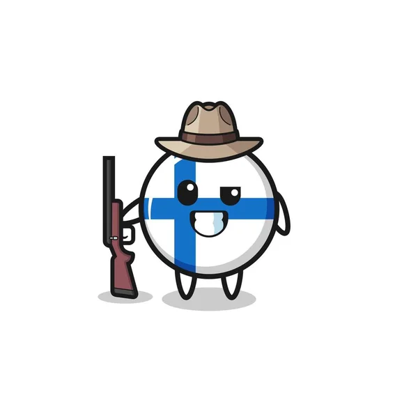 Finland Vlag Jager Mascotte Met Een Pistool Schattig Ontwerp — Stockvector