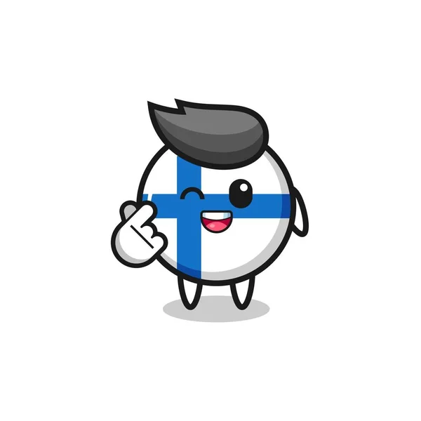 Finland Flag Character Doing Korean Finger Heart Cute Design — 图库矢量图片