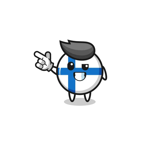 Finland Bandeira Mascote Apontando Topo Esquerdo Projeto Bonito — Vetor de Stock