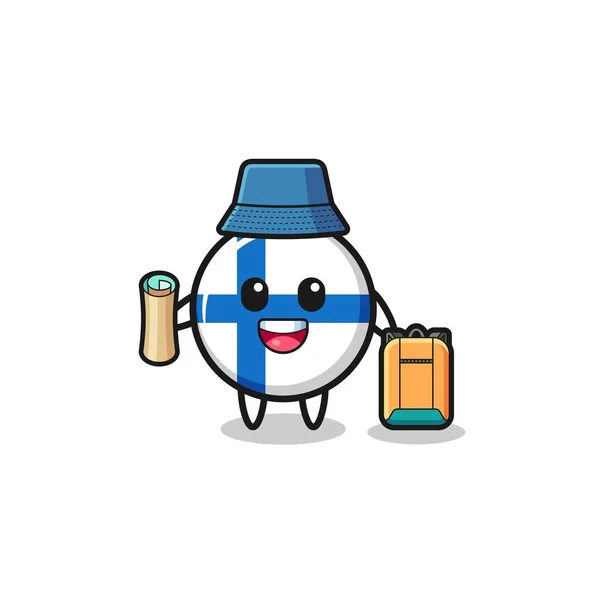 Finland Flaga Maskotka Charakter Jako Turysta Cute Design — Wektor stockowy