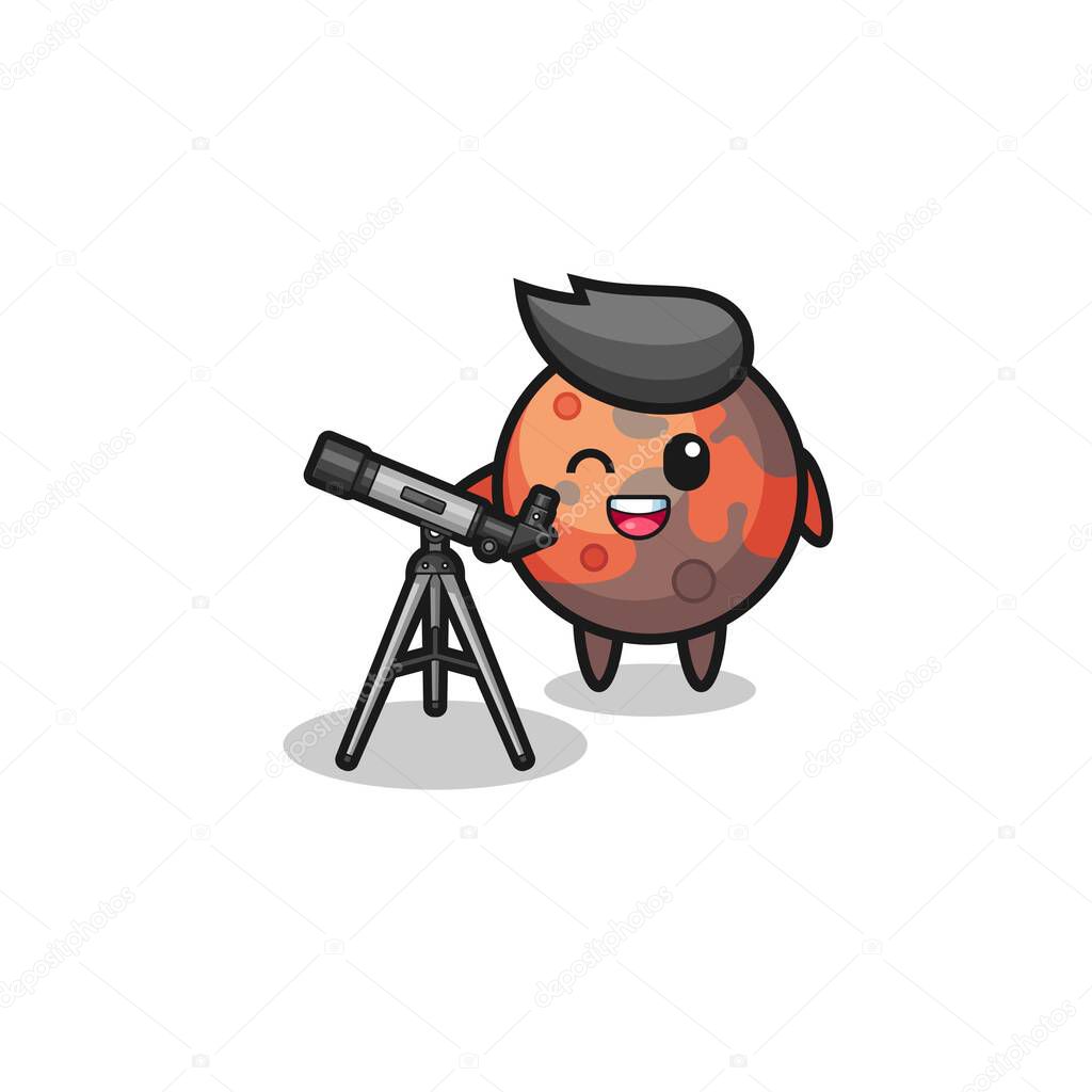 mars astronomer mascot with a modern telescope , cute design