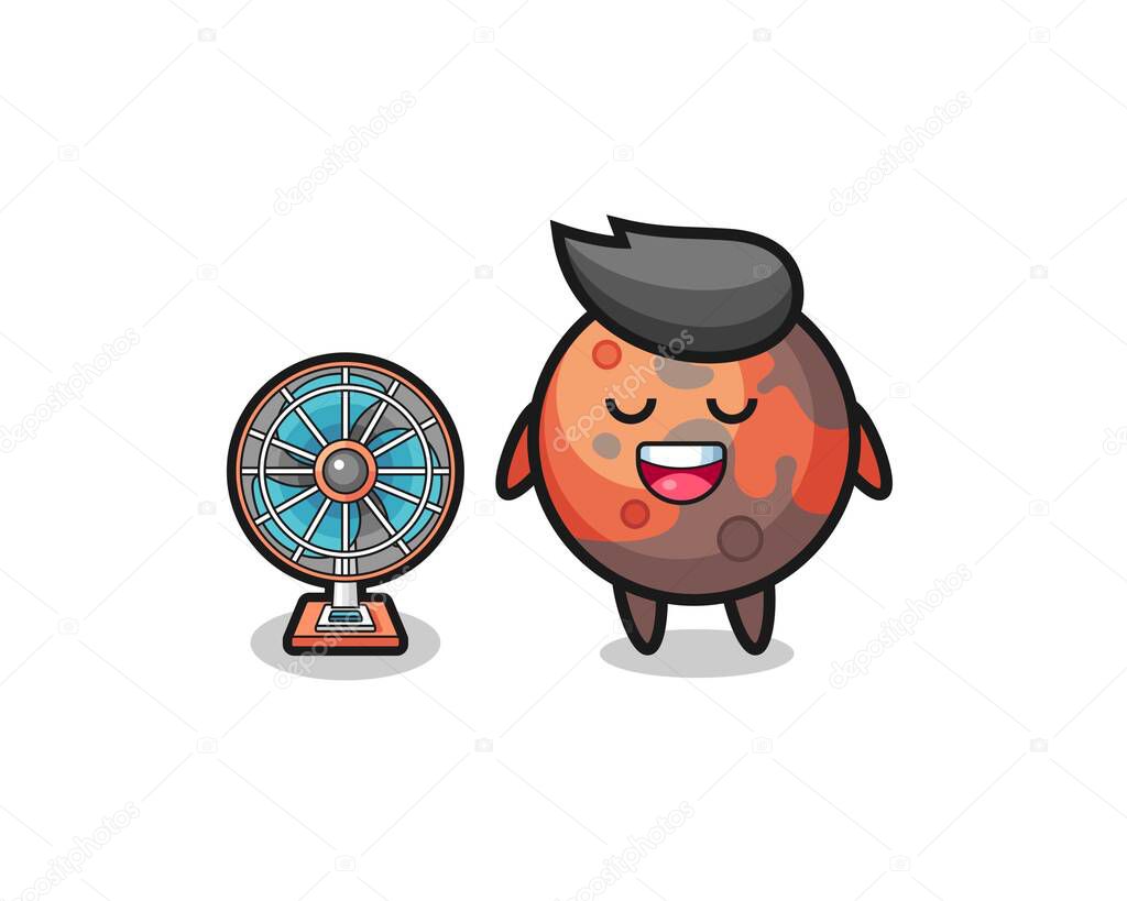 cute mars is standing in front of the fan , cute design