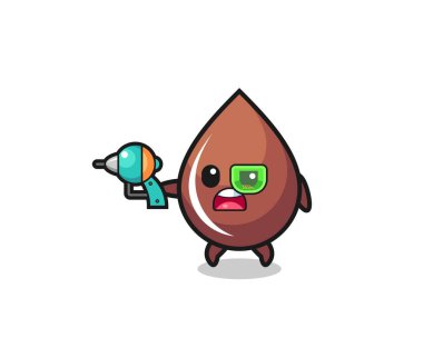 Şirin bir çikolata damlası, elinde silah, şirin bir tasarım.