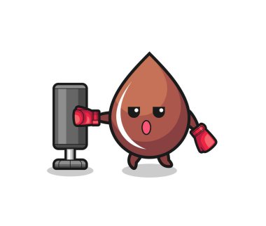 Çikolatalı boksör çizgi filmi kum torbasıyla antrenman yapıyor, şirin tasarım.