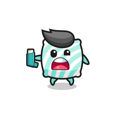 Yastık maskotunun astımı vardı. Astım spreyini tutarken, şirin bir tasarım.