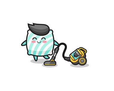 Güzel yastık, elektrikli süpürge çizimi, şirin tasarım.