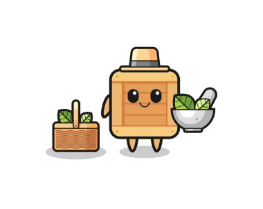 Tahta kutu, bitkibilimci, şirin karikatür, şirin tasarım.