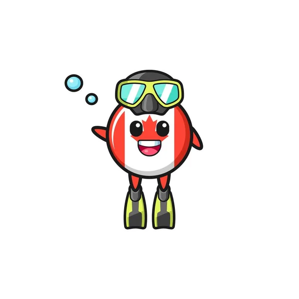 Die Canada Flag Diver Cartoon Figur Niedliches Design — Stockvektor