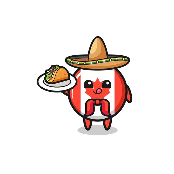 Kanada Bayrağı Meksikalı Şef Maskot Elinde Taco Şirin Bir Tasarım — Stok Vektör