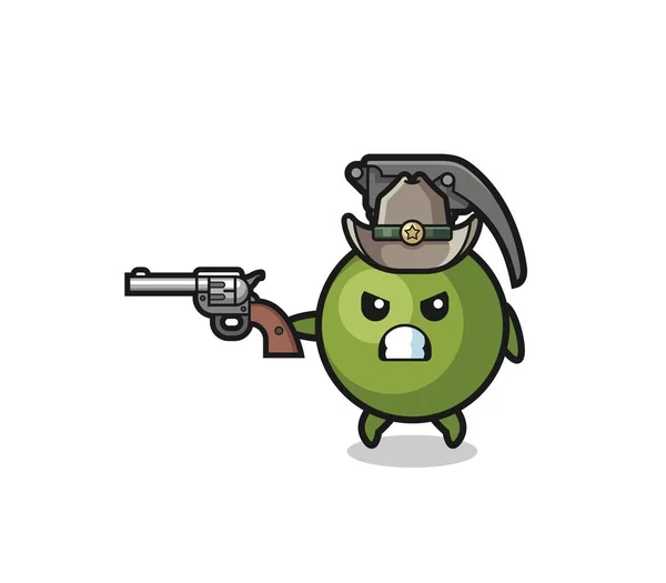 Grenade Cowboy Shooting Gun Cute Design — Stock vektor