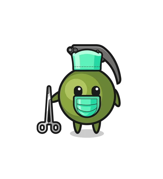 Mascotte Chirurgien Grenade Personnage Design Mignon — Image vectorielle