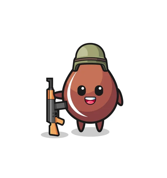 Mignonne Mascotte Goutte Chocolat Comme Soldat Design Mignon — Image vectorielle