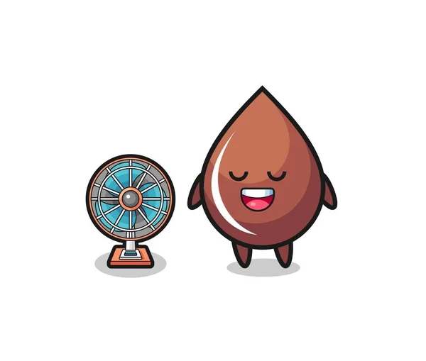 Gota Chocolate Lindo Está Pie Delante Del Ventilador Lindo Diseño — Vector de stock