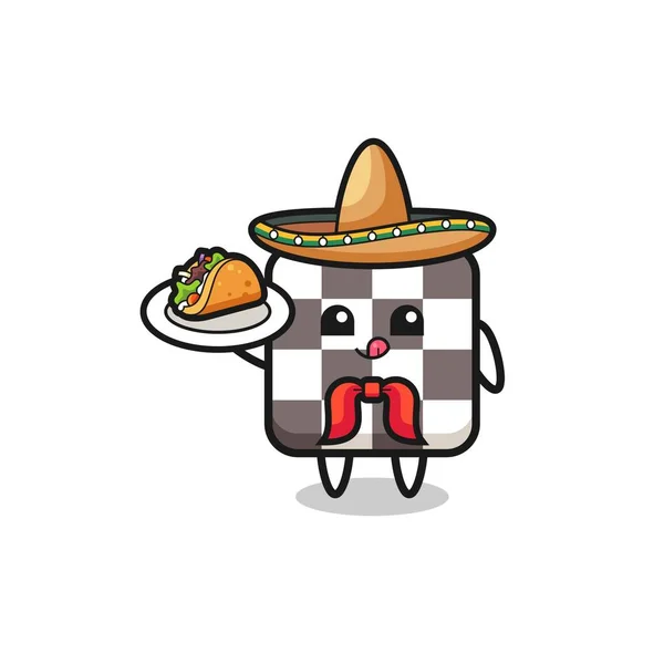 Tabuleiro Xadrez Mascote Chef Mexicano Segurando Taco Projeto Bonito — Vetor de Stock