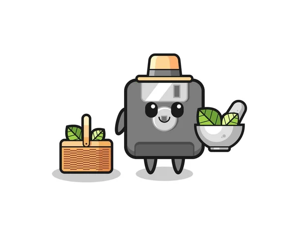 Floppy Disk Herbalist Niedlicher Cartoon Niedliches Design — Stockvektor