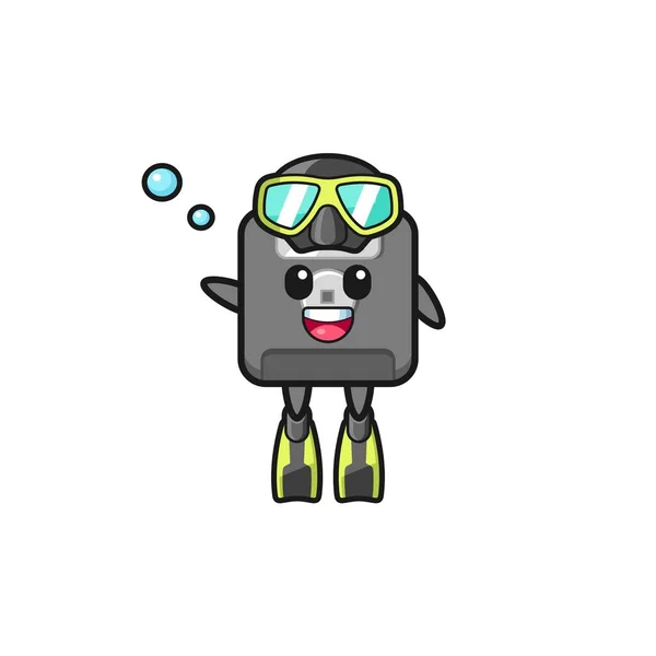 Die Floppy Disk Diver Cartoon Figur Niedliches Design — Stockvektor