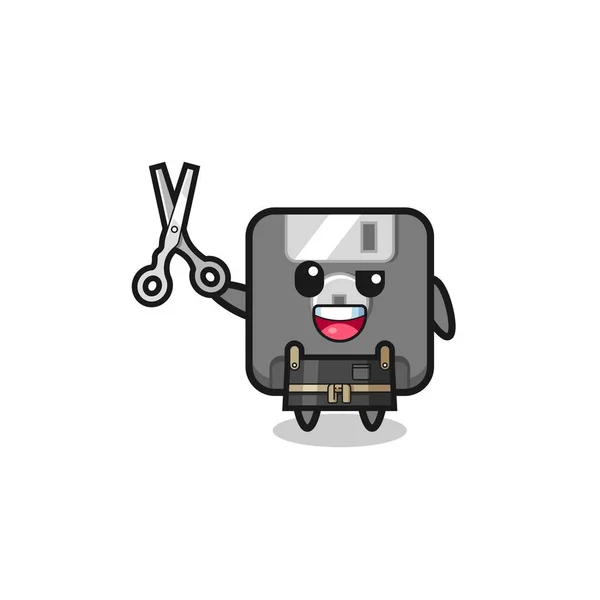 Floppy Disk Character Barbershop Mascot Cute Design — Stock vektor