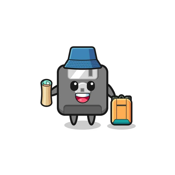 Floppy Disk Mascot Character Hiker Cute Design — Stock vektor