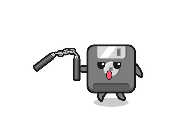 Cartoon Floppy Disk Using Nunchaku Cute Design — Stock Vector