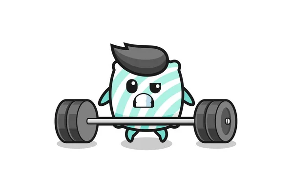 Cartoon Pillow Lifting Barbell Cute Design — Stock Vector