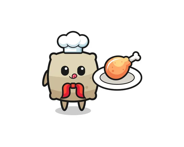 Sac Poulet Frit Chef Personnage Dessin Animé Design Mignon — Image vectorielle