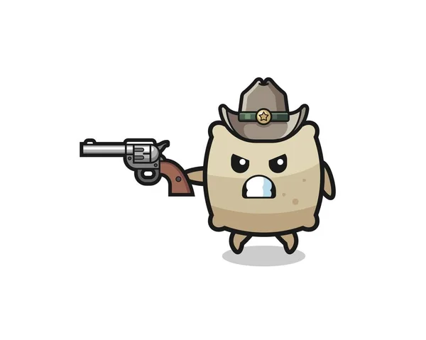 Zak Cowboy Schieten Met Een Pistool Schattig Ontwerp — Stockvector