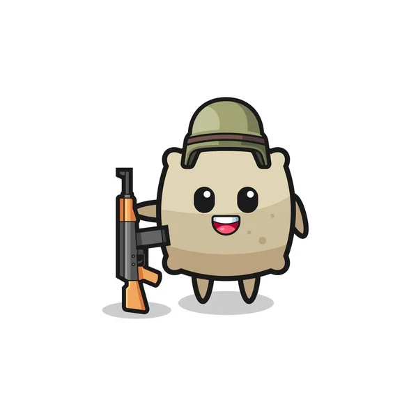 Cute Sack Mascot Soldier Cute Design — Stock Vector