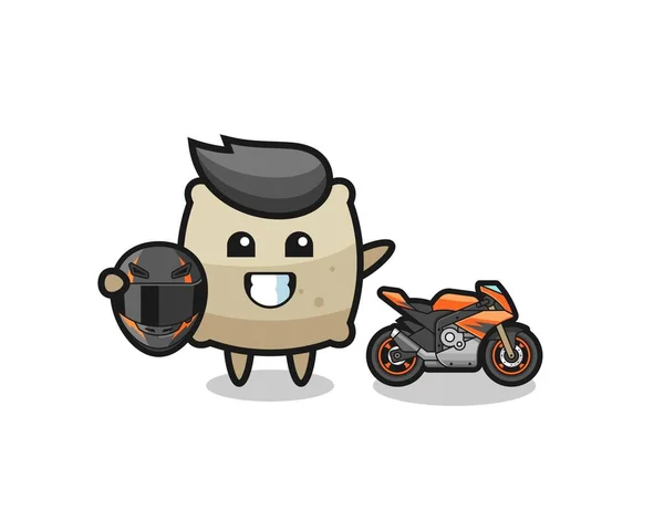 Cute Sack Cartoon Motorcycle Racer Cute Design — 图库矢量图片