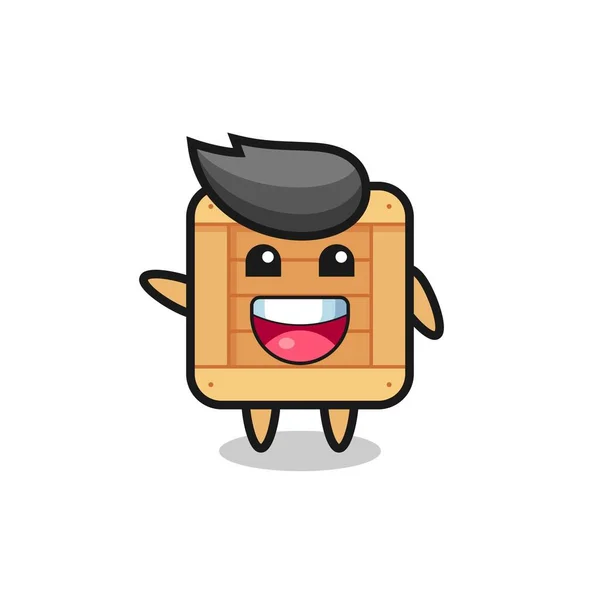 Boîte Bois Heureux Personnage Mascotte Mignon Design Mignon — Image vectorielle