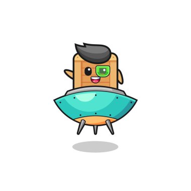 Geleceğin uzay gemisine binen ahşap kutu çizgi filmi, şirin bir tasarım.