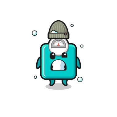 Sevimli çizgi film ağırlığı, titreyen yüz ifadesi, sevimli tasarım.