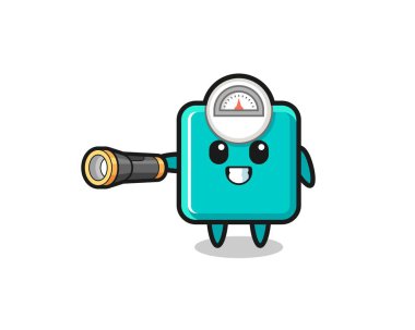 ağırlık ölçeği maskotu fener tutuyor, şirin tasarım.