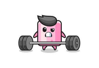 Marshmallow çizgi filmi. Barbel kaldırıyor.