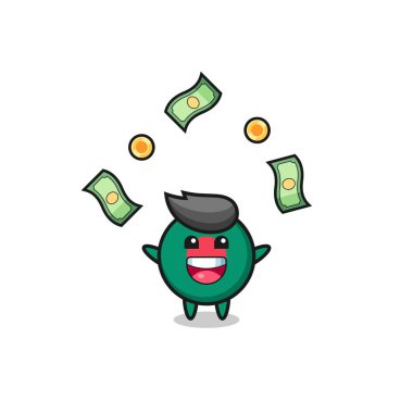 Bangladeş bayrağının resmi. Gökten düşen paraları yakalıyor.