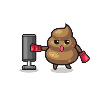 Kaka boksörü çizgi filmi kum torbasıyla antrenman yapıyor, şirin tasarım.