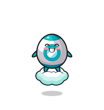 Şirin bir roket çizimi havada süzülen bir bulutta, şirin bir tasarım