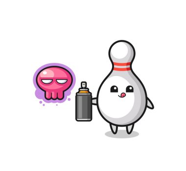 Bowling karikatürü. Sprey boyalı bir grafiti yap. Şirin tasarım.