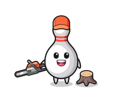 Zincirli testere tutan oduncu karakter, şirin bir tasarım.